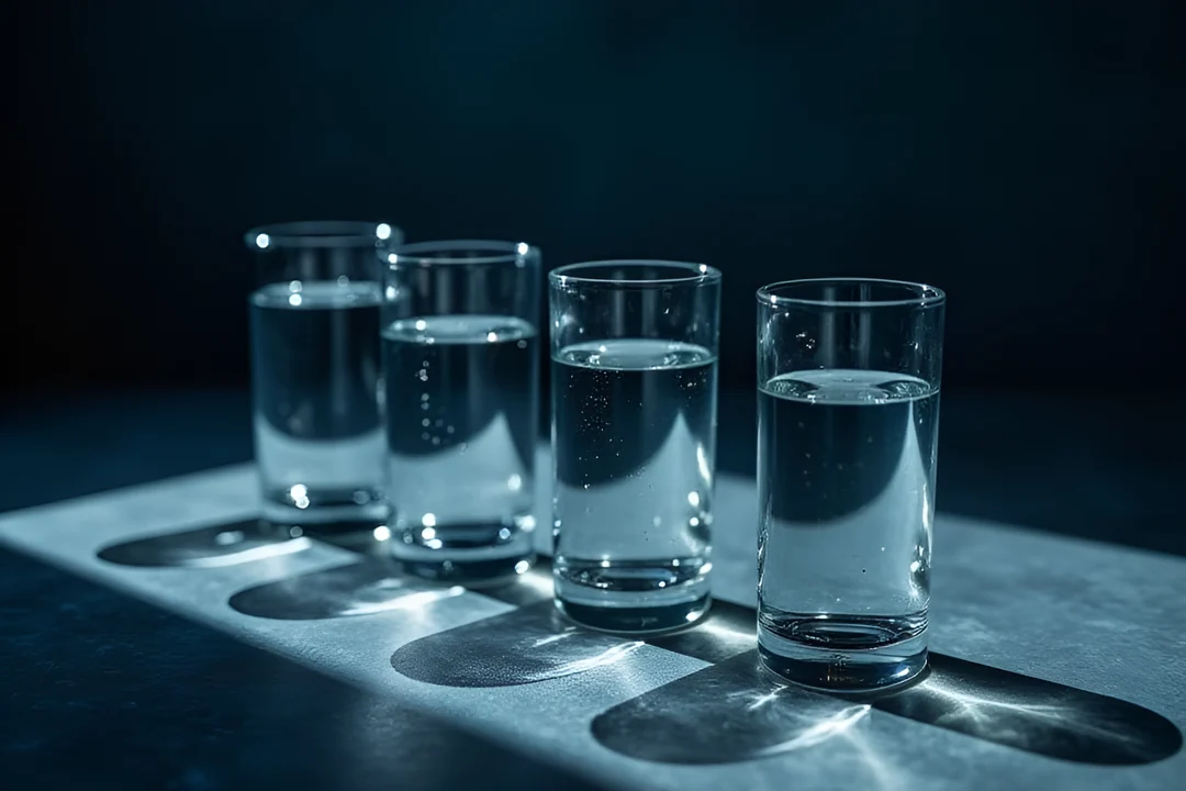 크기가 점점 커지며 한 줄로 늘어선 물잔 네 개 — 채권 ETF의 만기별 금리민감도를 설명하는 본문 이미지
